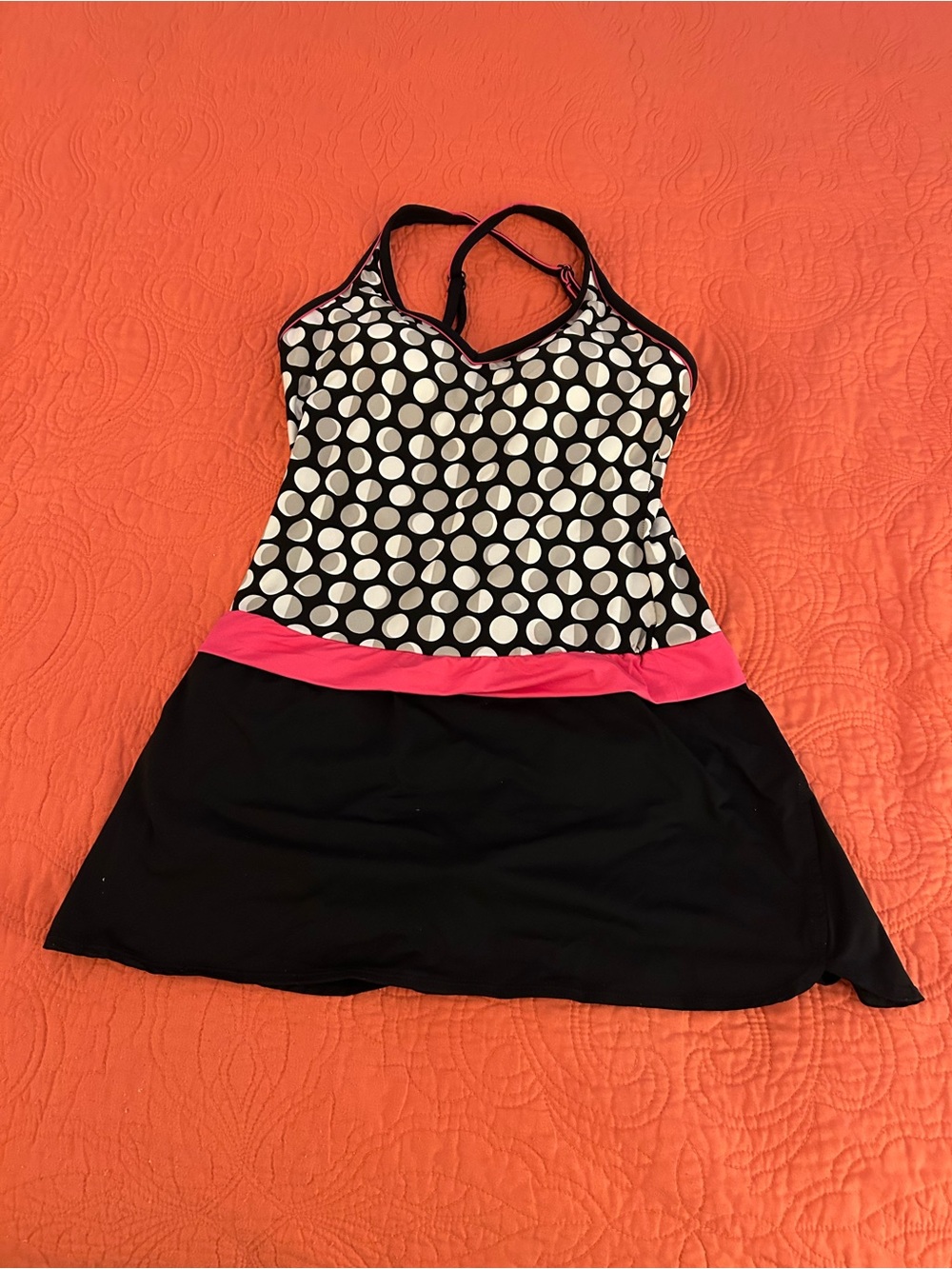 Polka Dot Swim suit One-Piece with Pink Waistband